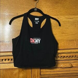 DKNY Sport Y2K Streetwear Black Rhinestone Logo‎ Racerback Crop Tank Top Large